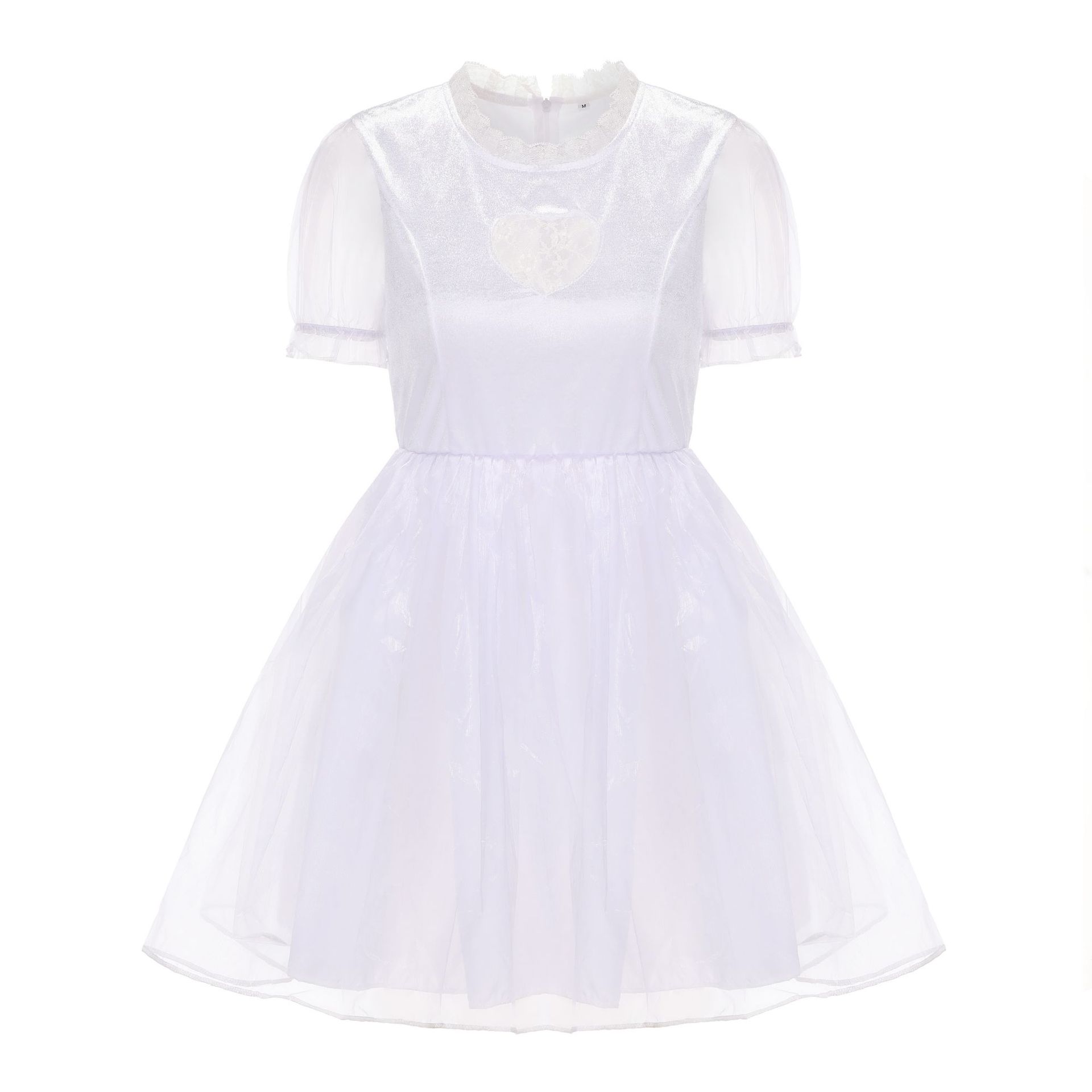 Angel & Devil Halloween Costume Heart Cutout Mesh Short Sleeve Tulle Mini Dress
